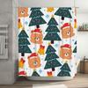 Teddy Bear Christmas Shower Curtain Decorative Fabric Print Waterproof Bath Mat Set For Kids Bathroom (Green)