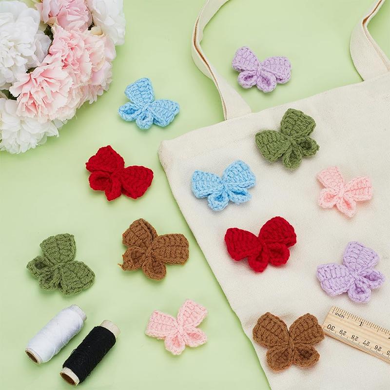WTEMPO Crochet Bow Puff Knitted Bow Handmade Crochet Bowknot for Making Crafts DIY Hair Headbands Clothing Decor Crocheted Bowknot Embellishment Great