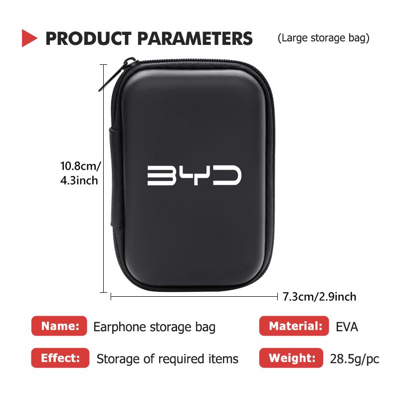 Earphone Data Case Portable Mini Zipper Car EVA Storage Bag For BYD Atto F0 G3 I3 Ea1 F3 E6 Yuan Plus Song Max Tang Dmi