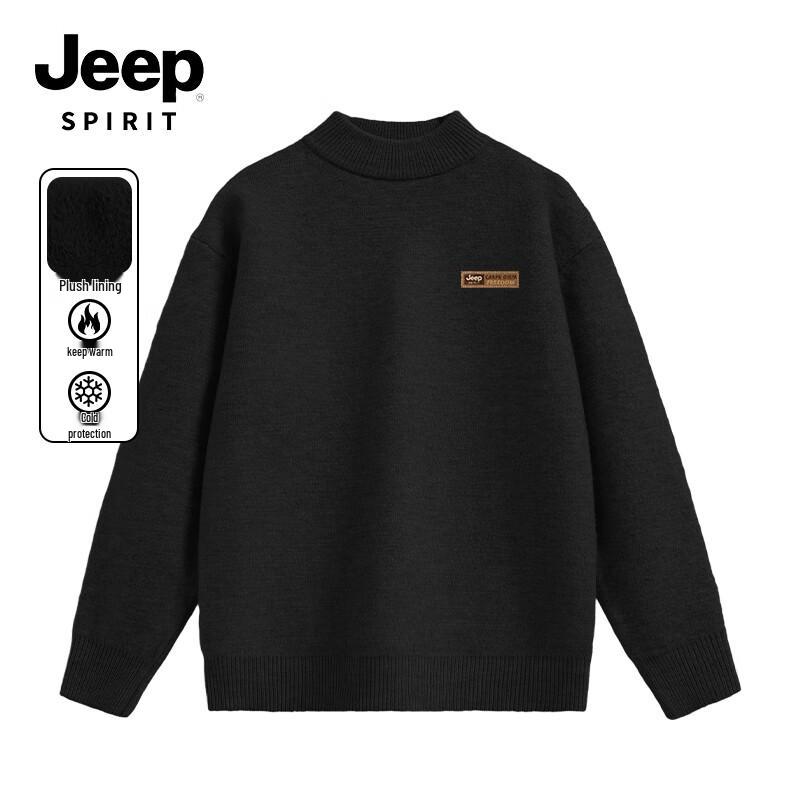 JEEP SPIRIT Men's Fleece-Lined Semi-High Collar Knit Sweater