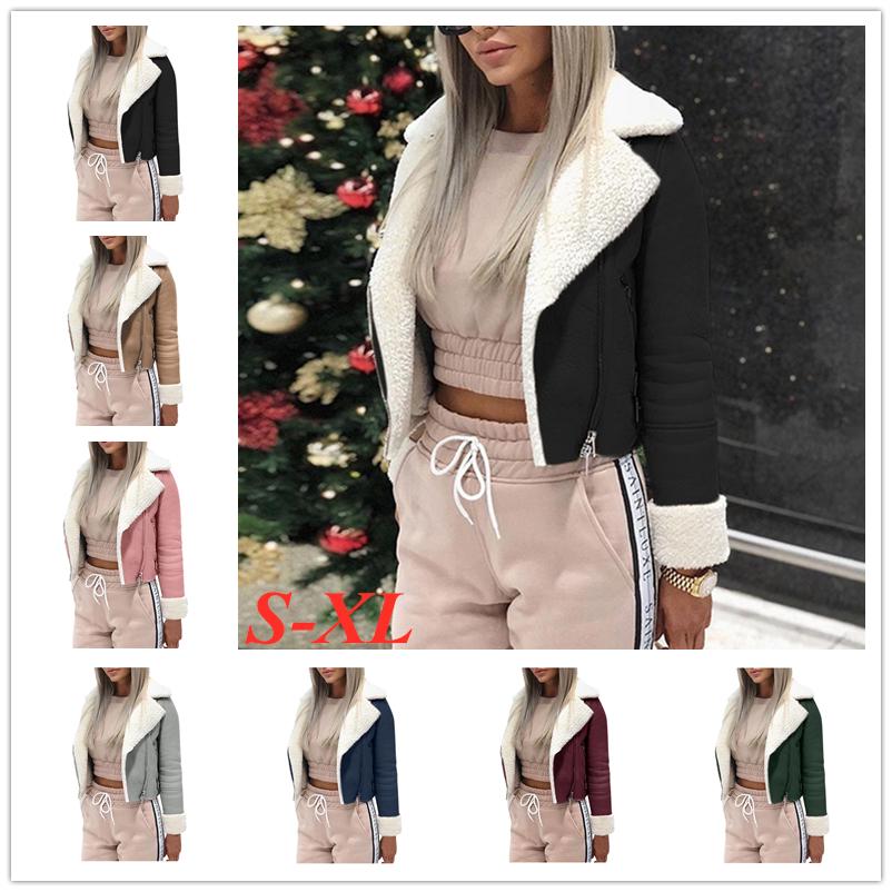 Xinantime Womens Coat Lapel Suede Leather Buckle Cool Pilot Jacket Faux Lamb Wool Motorcycle Jackets
