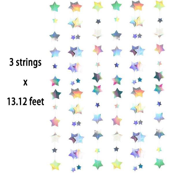 Iridescent Glitter Mixed Star Paper Garland Banner Décor 40 Feet Mixed Little and Large Twinkle Star Hanging Bunting Banner Backdrop for Wedding