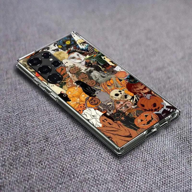 Halloween Fall Art Witch Cat Clear Phone Case for Samsung Galaxy S21 Plus S24 S23 S20 FE S22 S26 Ultra S25 Edge TPU Capa Cases C