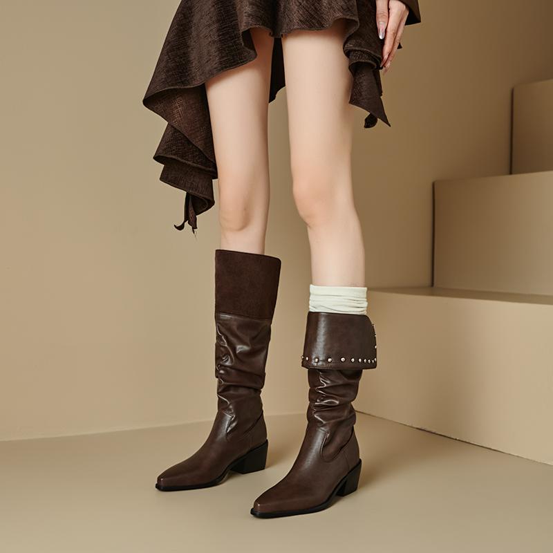 Women's low-heeled boots autumn and winter new European and American thick-heeled large-size Roman medium boots