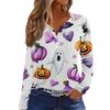 Haut T-shirt Décontracté Mode Femme Imprimé Halloween Col en V Bouton Bordure Manches Longues