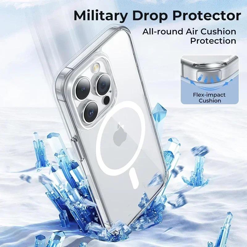 Crystal Clear Magnetic Case for iPhone 17 16 15 14 Plus 13 11 12 Pro Max Case Compatible With Magsafe Wireless Charge Case Cover