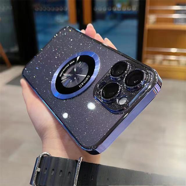 

IPhone16Pro Ultra-thin PC Electroplated Glitter Powder Suitable for Apple 16promax Magnetic Phone Case 15 Transparent Apple 16