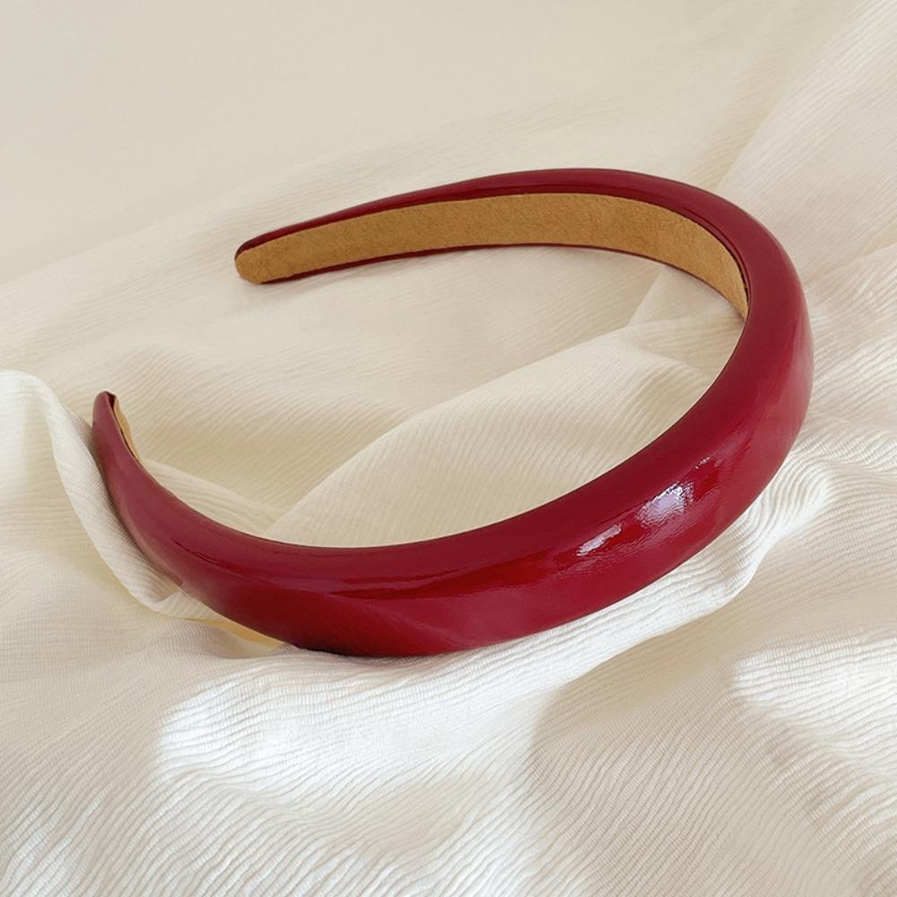 Retro Red Leather Sponge Headband for Woman Temperament Hair Hoop Wash Face Hair Band Female Party Hair Accessories Gift