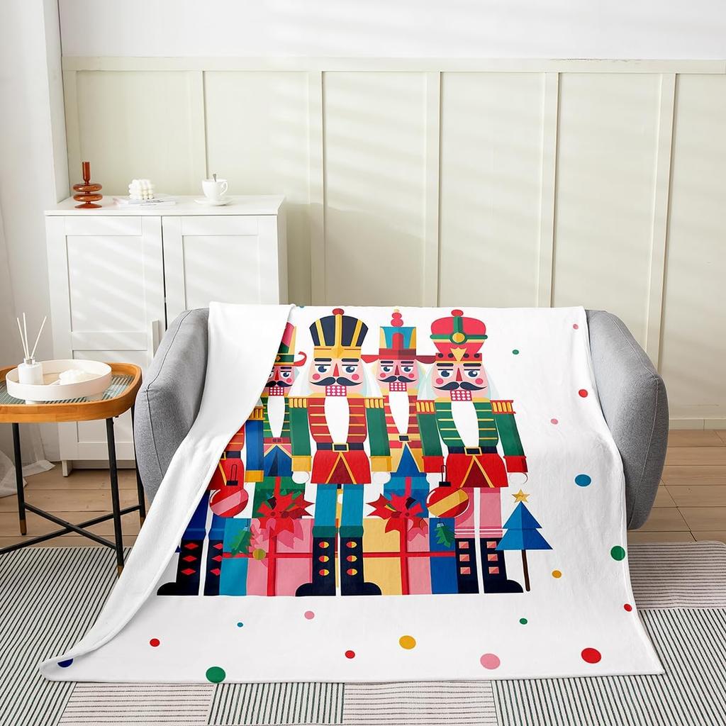 Gingerbread Xmas Flannel Blanket Blue Christmas Tree Candy Throw Blanket Western New Year Theme Cozy Throws for Bed Couch Sofa