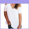 Elegante Damen Cold Shoulder Locker sitzende Oberteile Criss Cross Kurzarm T-Shirt Bluse