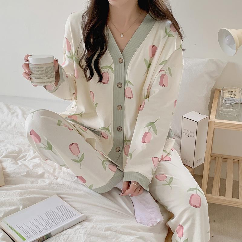 Spring & Autumn Postpartum Pajamas - Pure Cotton Maternity & Nursing Wear