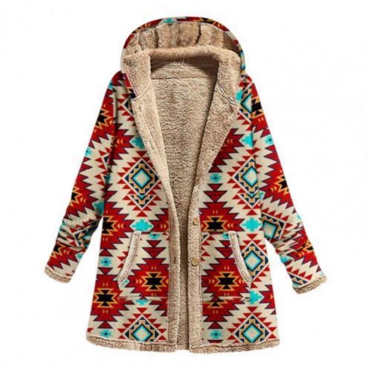 

Hooded Women Ethnic Style Vintage Loose Thick Warm Outwear Single Breasted Autumn Winter Jacket Clothes for Women M хаки