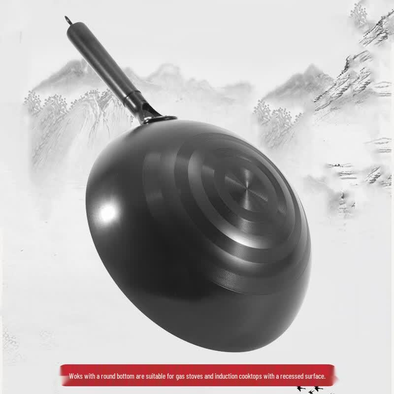 AIMOMA Nitrided Wrought Iron Round Bottom Wok