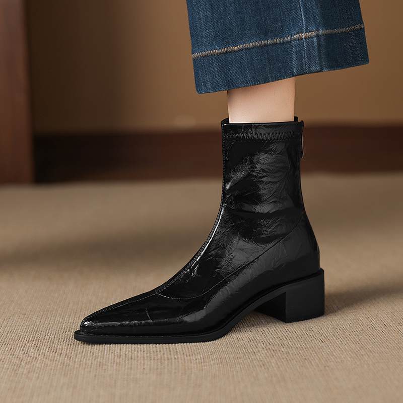 Krazing Po Microfiber Winter Pointed Toe Size 33 Western Boots Size 43 Concise Style Med Heels Ankle Boots