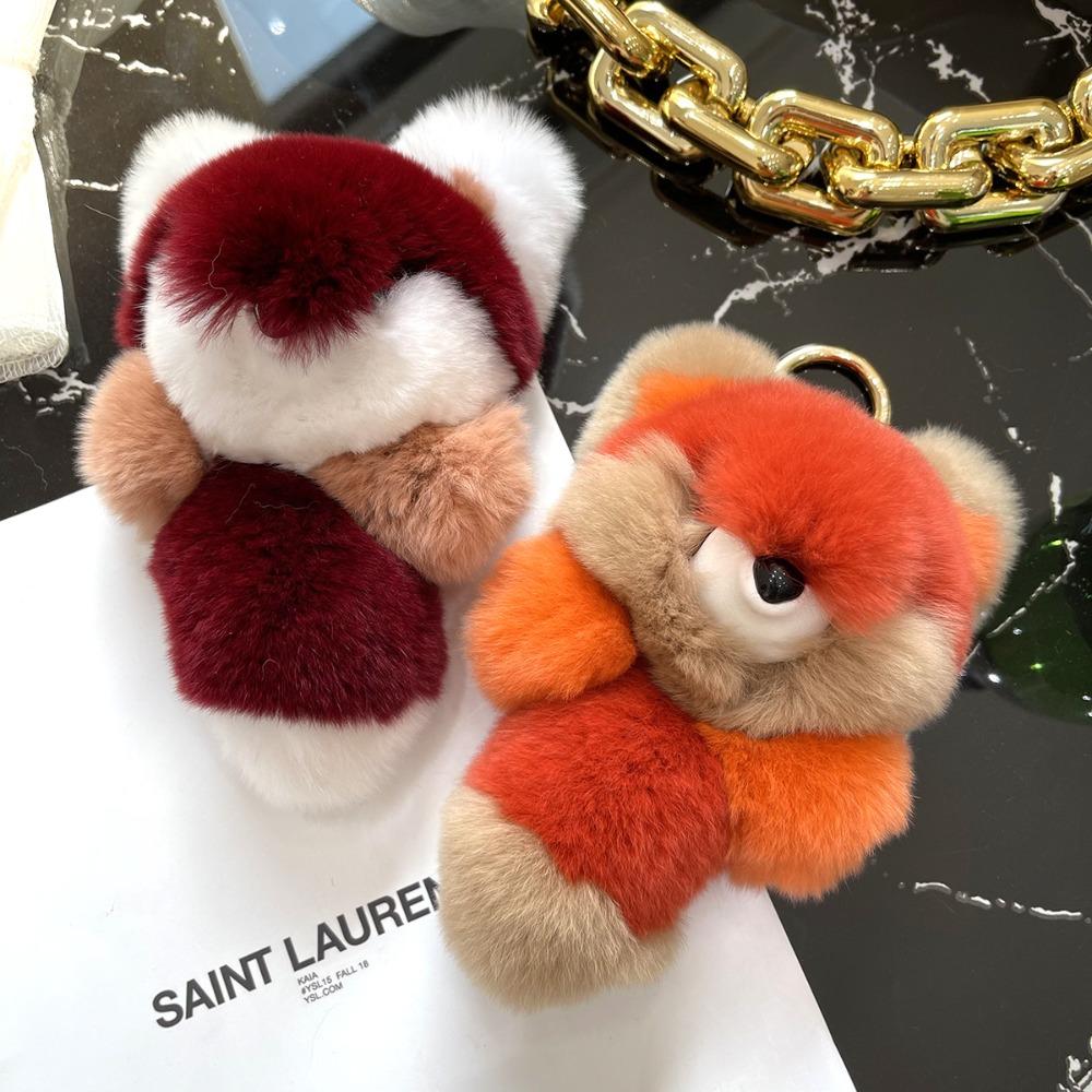 

Stuffed Doll Little Animal Plush Pendant Real Fur Fluffy Animal Keychain Backpack Decor