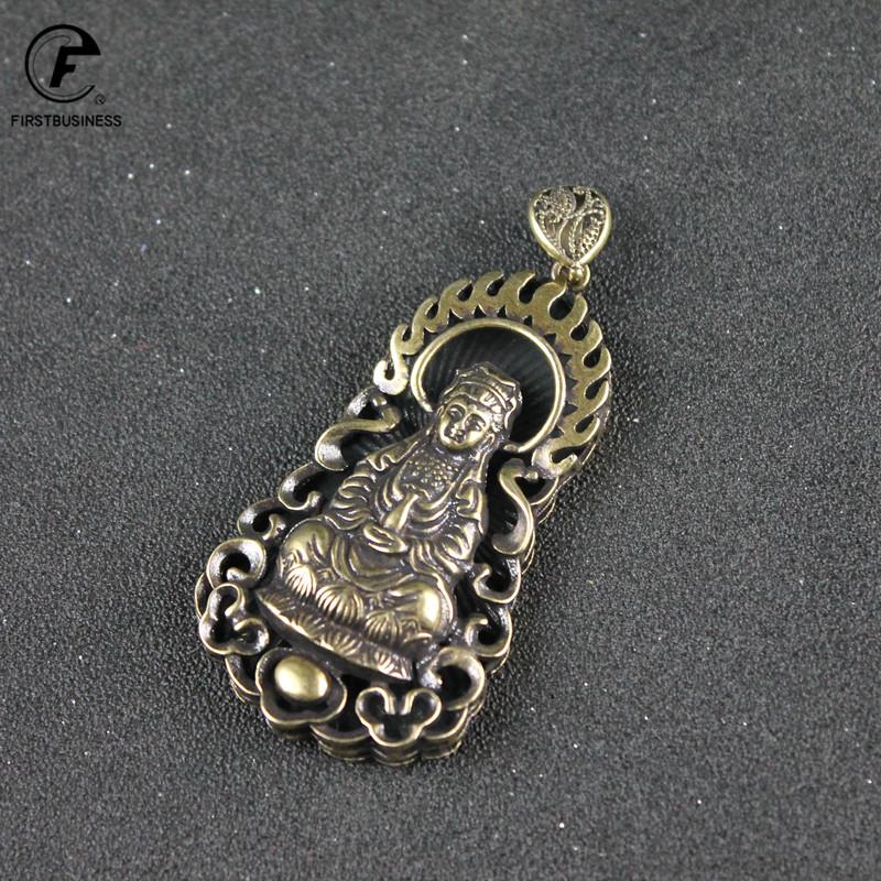 2021 New Style Antique Copper Guanyin Buddha Pendant Necklace Buddhism Lucky Blessing Chinese Characters FU Birthday Present