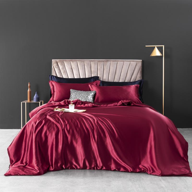 Imitation Silk 4-Piece Bedding Set: Duvet Cover, Fitted Sheet, Smooth Ice Silk Feel