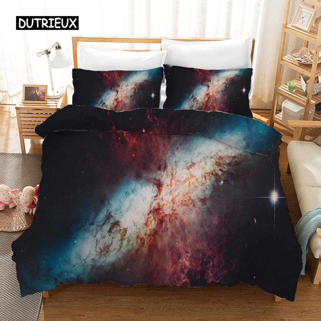 Starry Sky Duvet Cover Set Blue Orange Galaxy Starry Sky Theme Twin Bedding Set Microfiber Double Queen King Size Quilt Cover
