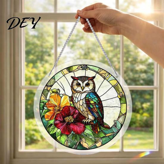 Non Fragile Glass Alternative 7.48 Inch Circular DIY Puzzle Suncatcher, Acrylic Stained Style Window Hanging Ornament, Unique Hobby Gift Waterproof