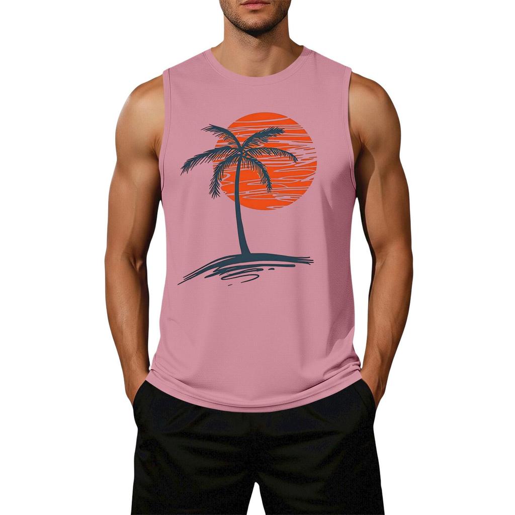 Men Sleeveless Casual Tank Top Loose Fit Flag Graphic Print Summer Beachwear Muscle Shirt
