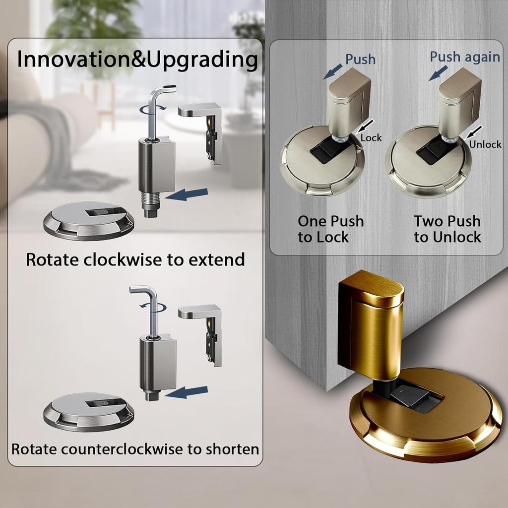 No Magnetic Mechanical Floor Door Stopper Holder, Windproof Double no - Hole Design, Suitable for Door Heights 5-20mm from Floor