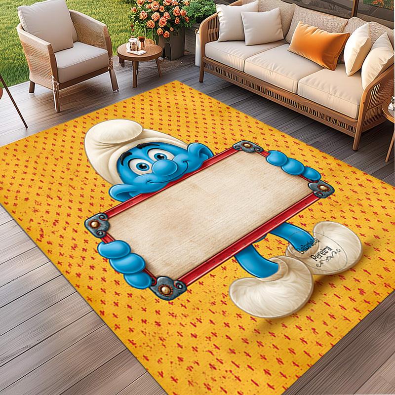 Blue Smurfs Print Rug, Washable Floor Carpet, For Entryway Dorm Laundry Room Office Study, Home Decor Birthday Christmas Gift
