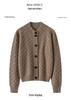 Elegant Korean Style Cable Knit Cashmere Cardigan for Women - Stand-up Collar, Versatile Autumn/Winter Sweater