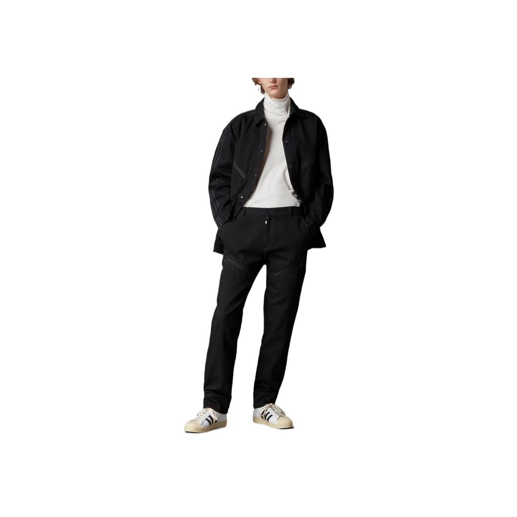 adidas Originals Trefoil Blue Version Solid Logo Badge Pattern Button Sports Pants Men Bottoms Black H33478