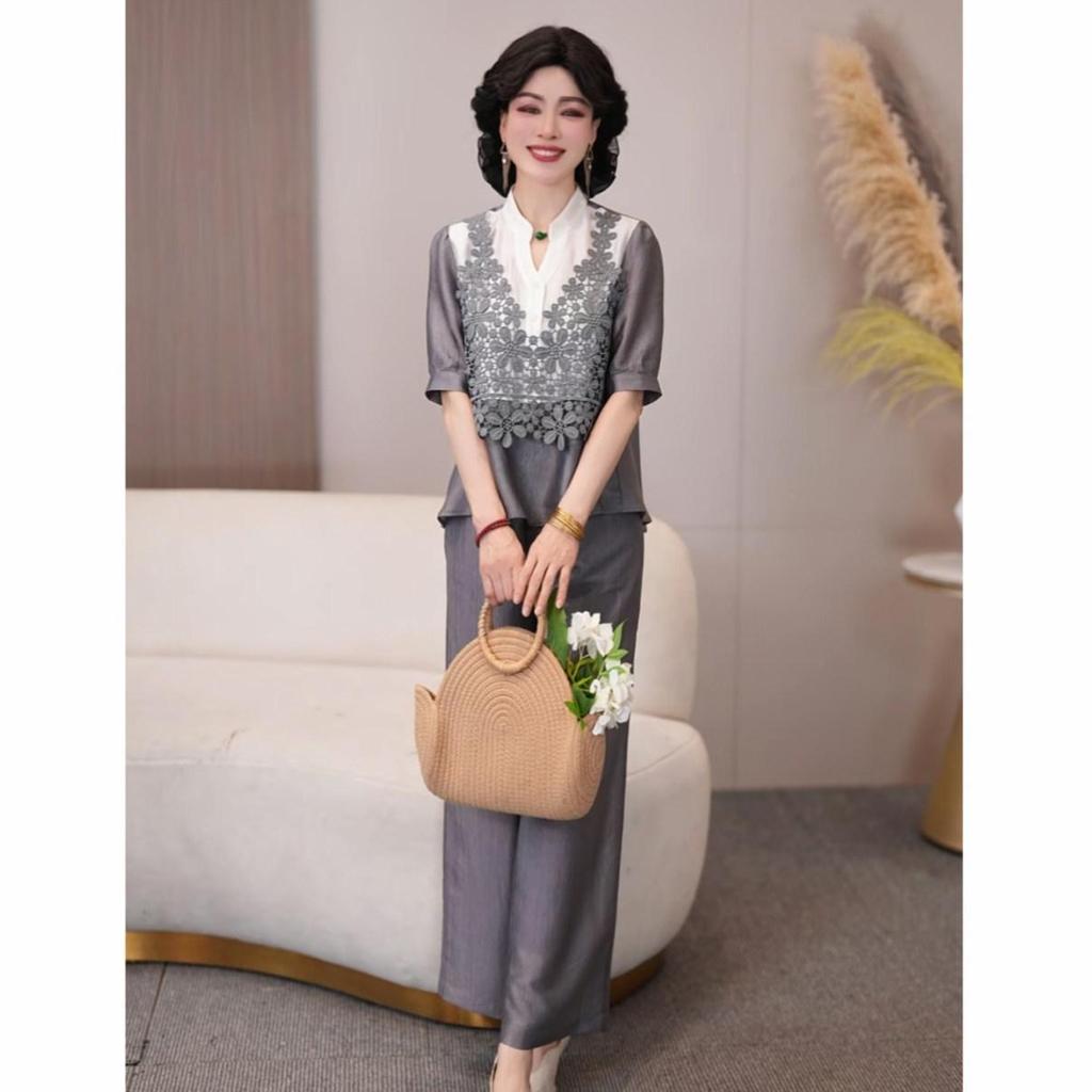 2026 Spring/Summer Style: Elegant Loose Two-Piece Set for Middle-Aged Women - Slimming Top & Pants