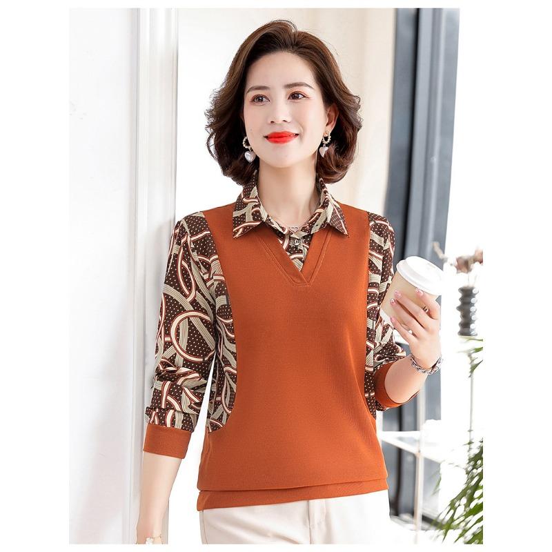 Middle-aged and Elderly Women's Style Tops Bottoming Shirts Women's Long-sleeved Shirts Spring and Autumn New Pullovers