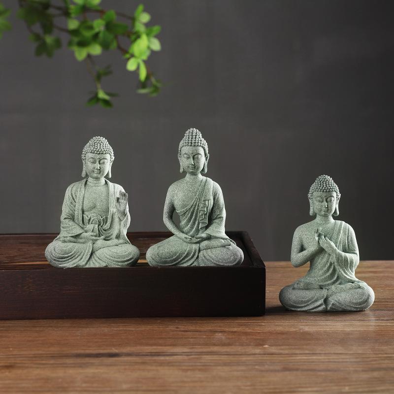 Porcelain Green Sandstone Buddha Ornament for Zen Fish Tank or Bonsai Display