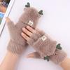 Winter Women Adult Plus Velvet Thickening Cute Cartoon Point Finger Gloves