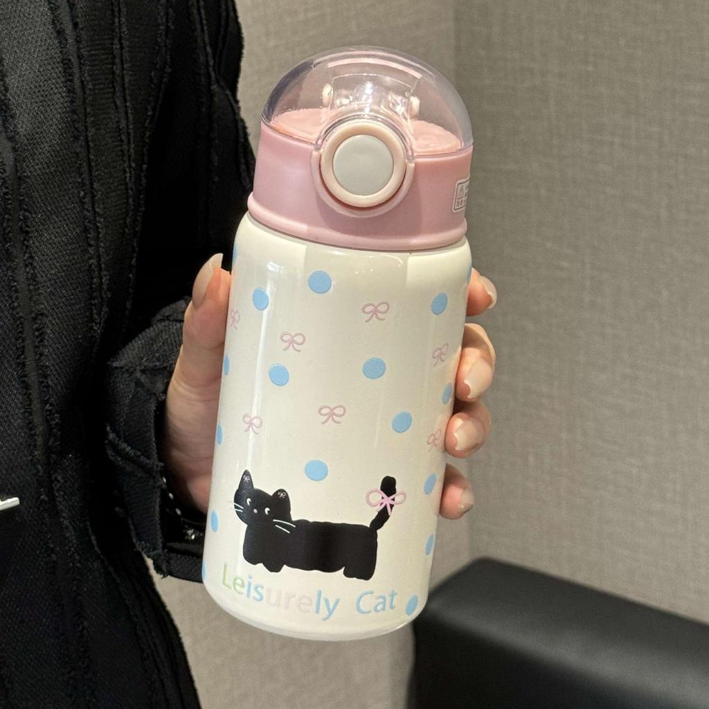 450ml Large Capacity Stainless Steel Thermos Bottle with Straw Cute Coffee Water Bottle for Girls Vacuum Flask Thermal Tumbler