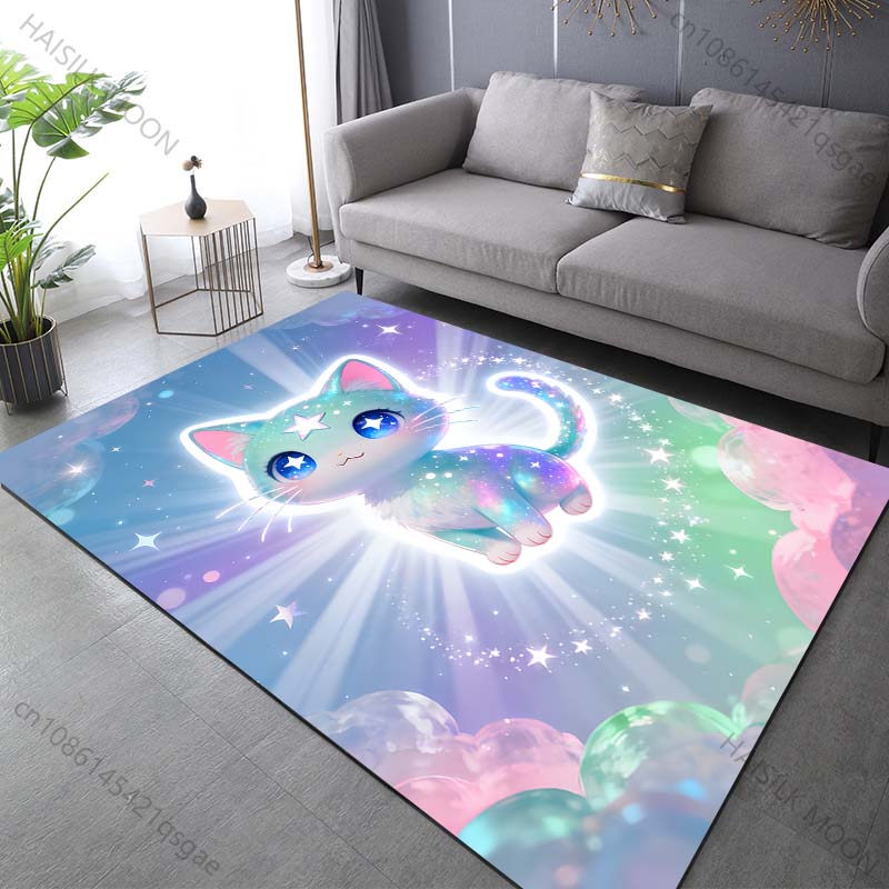 Multiple sizes Starry cat, dreamy background Print Carpet Rug for Living Room Bedroom Sofa Doormat Home Decor Non-slip Floor Mat