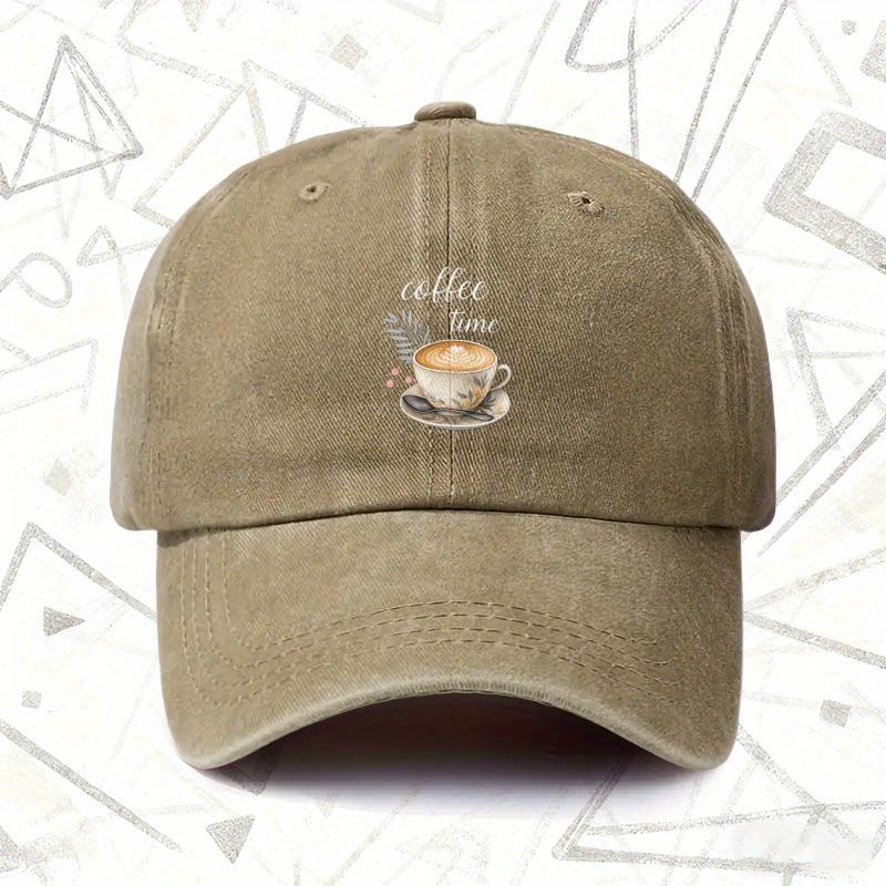 A Vintage Washed Cap Featuring Coffee Time Suitable for Both Men And Women This Solid Baseball Hat Is Perfect for All Season