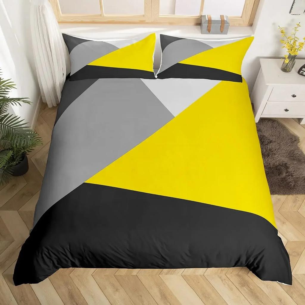 Geometric Triangle Duvet Cover Queen Patchwork Geometry Bedding Set Simple Modern Abstract Quilt Cover Rustic Home Room Decor