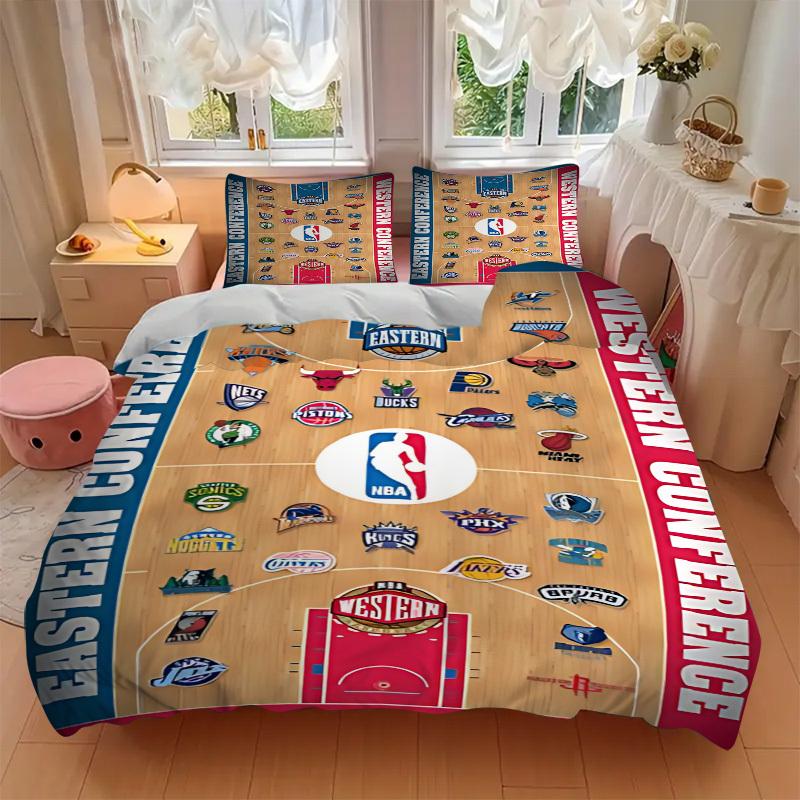 3pcs Bedding Set Basketball Teams Includes 1 Comforter + 2 Pillowcases, Without Pillow Inserts, Soft Comfortable,a0910250
