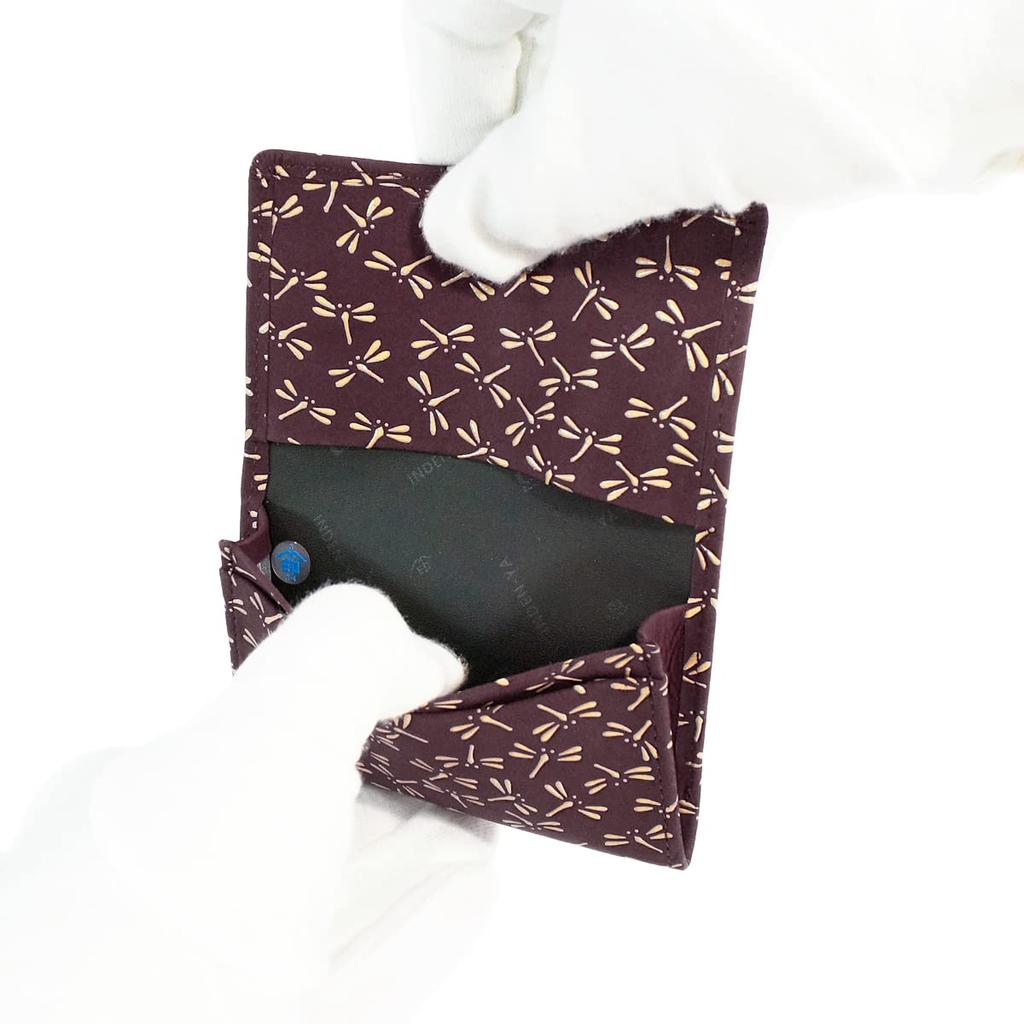 Indenya Inden Business Card Case, Large Capacity, Deerskin, Purple with White Lacquer, Dragonfly Pattern, 2501-16-008