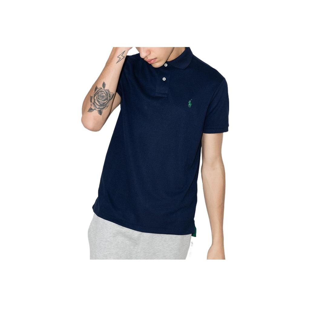 Polo Ralph Lauren однотонная рубашка поло с коротким рукавом и принтом логотипа, мужская рубашка, синяя 710804077-001