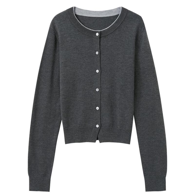 Sancai Women's Round Neck Short Knit Cardigan