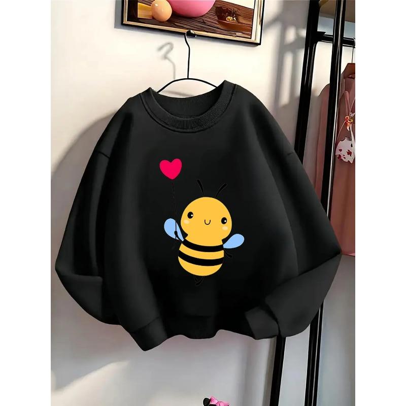 Crewneck Sweatshirt for Girls Featuring an Adorable Bee with a Heart-Shaped Balloon. It'S Machine Washable And Perfect