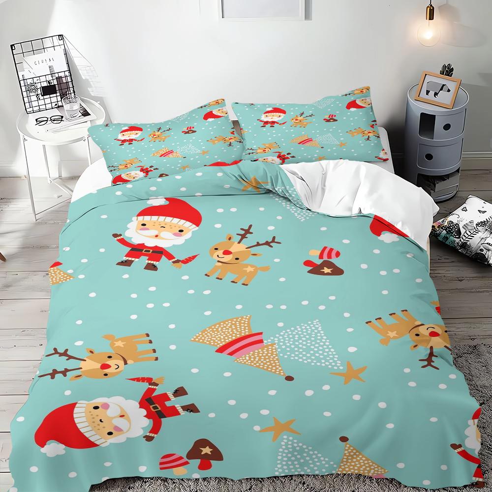 Christmas Duvet Cover Cartoon Santa Claus Christmas Tree Bedding Set for Children Teens Bedroom Decoration Queen King Full Size