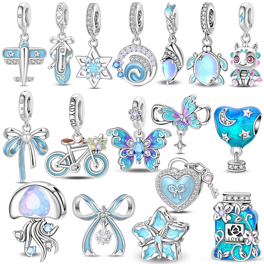 Original Copper Blue Bowknot Ocean Starfish Turtle Bicycle Pendant Charm Bead Fit Bracelet Women Jewelry Accessory Gift