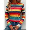 Top da Donna Stampa a Righe Girocollo Manica Lunga T-shirt Autunno Casual Slim Pullover Top a Manica Lunga da Donna