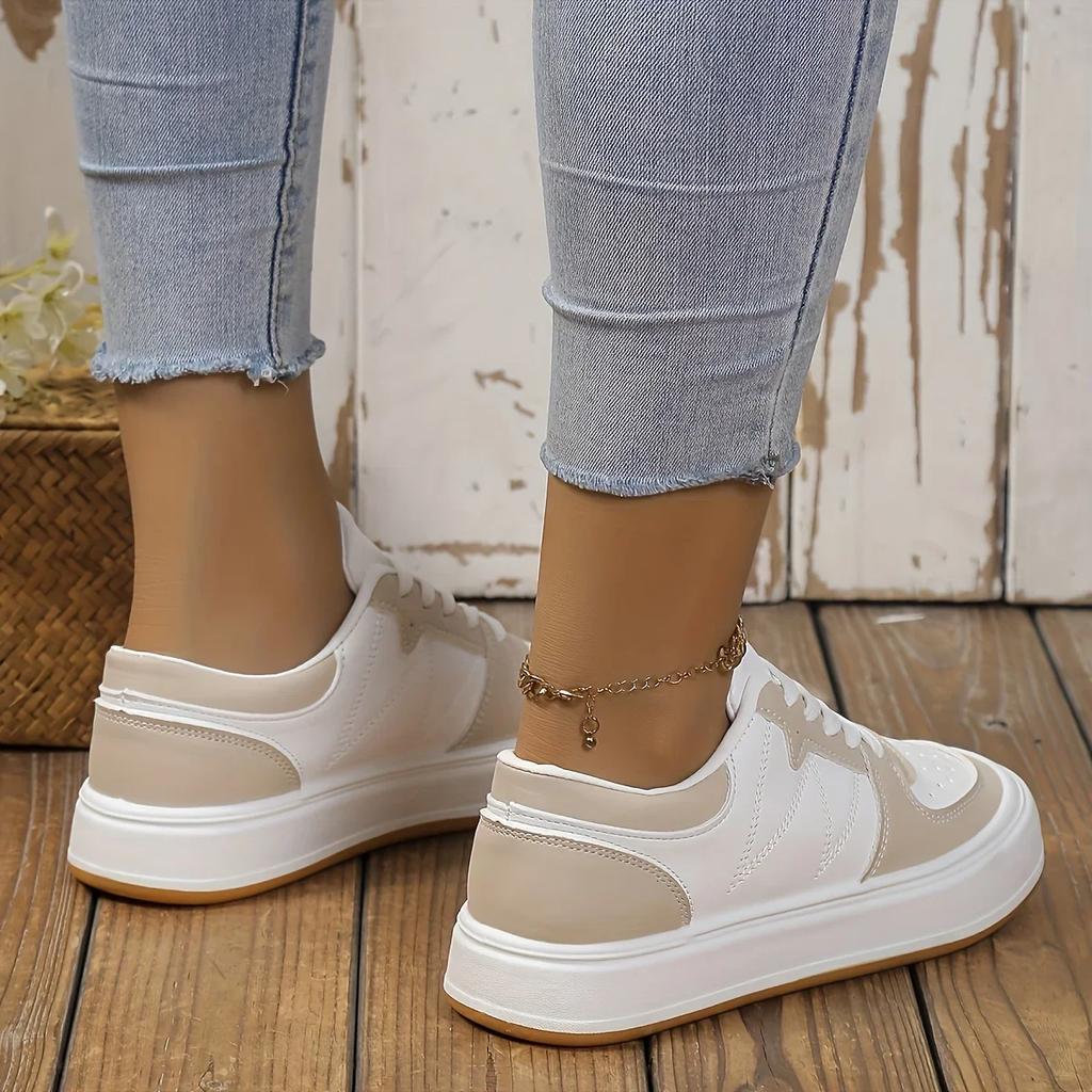 Fashion Women Contrast Color Sneakers 2024 Casual Lace Up Outdoor Shoes Comfortable Low Top Skate Shoes Designer Platform Sports Shoes