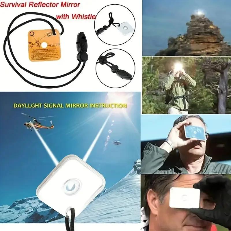 Outdoor Notfall Überleben Reflektierender Signalspiegel Pfeife Praktischer Abenteuerspiegel Outdoor Camping Wandern Jagd EDC Werkzeuge