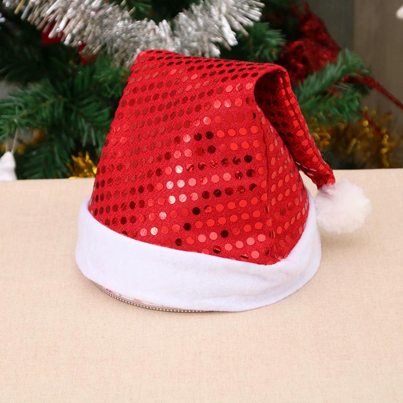 WTEMPO Solid Color Sequined Adult Christmas Hats Christmas Decorative Hats Santa Claus Hats Christmas Party Performance Decorative Hats