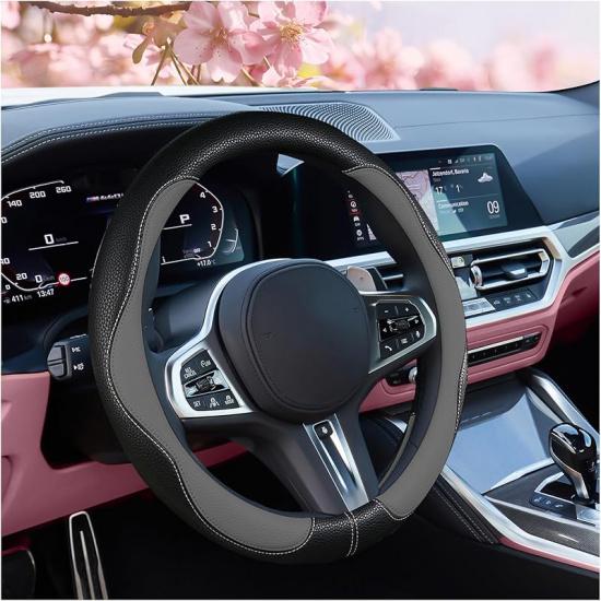 SuperKaKa Car Steering Wheel Cover 2025, Universal Auto PU Cute Breathable Slip-Proof Comfort Imitation Leather Protector Cars Interior Accessories