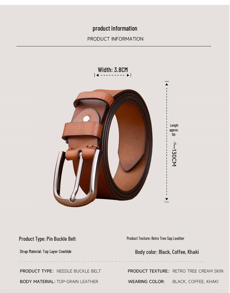 Men's Retro Genuine Cowhide Leather Jeans Belt