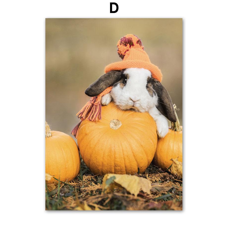 Wall Art Canvas Painting Tree Leaves Pumpkin Rabbit Village Autumn Nordic Posters And Prints Wall Pictures For Living Roon Decor